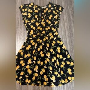 Reformation Black and Yellow Lemon Print Midi Dress